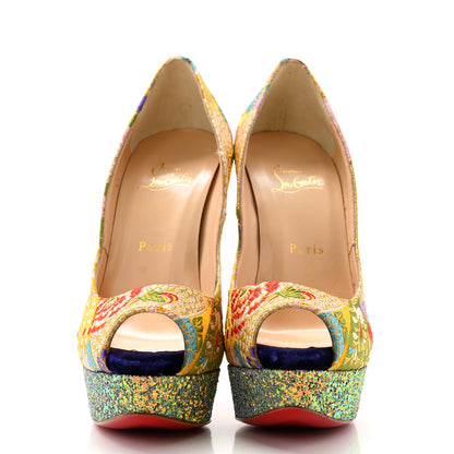 Christian Louboutin Tissu Glitter Dragon Lady Peep 150 Pumps 38 Pollen 2 of 8