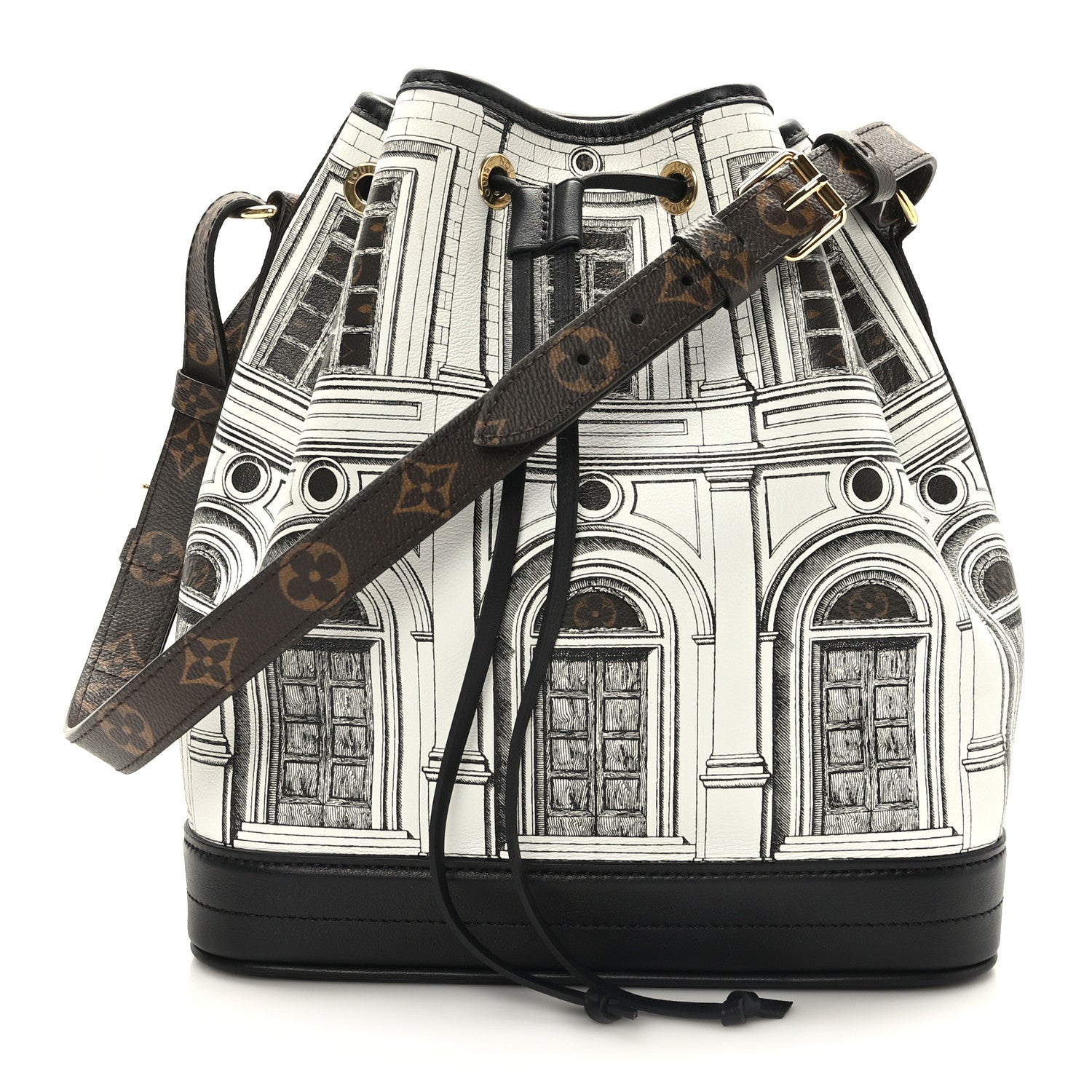 Louis Vuitton X FORNASETTI Calfskin Architettura Noe MM Black White 1 of 10