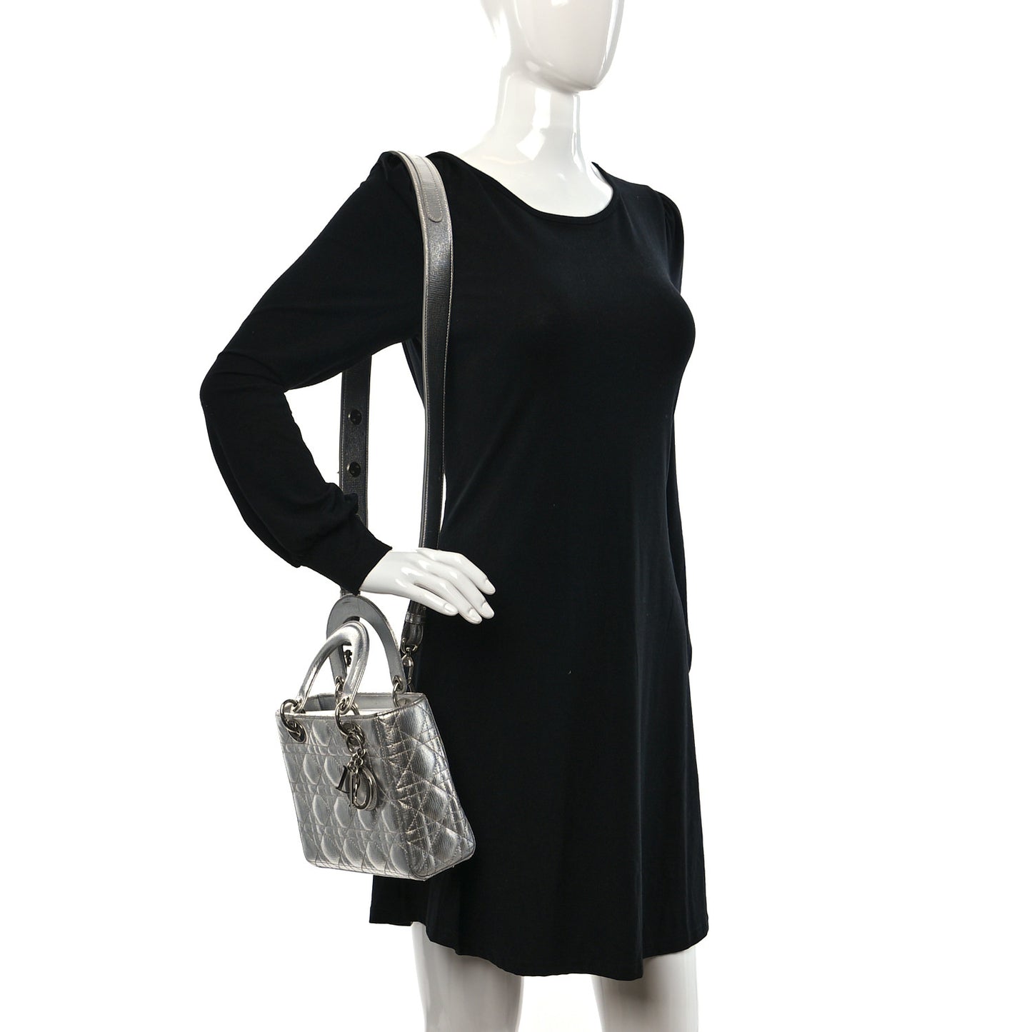 Metallic Grained Calfskin Cannage Small Lucky Badges My Lady Dior Silver