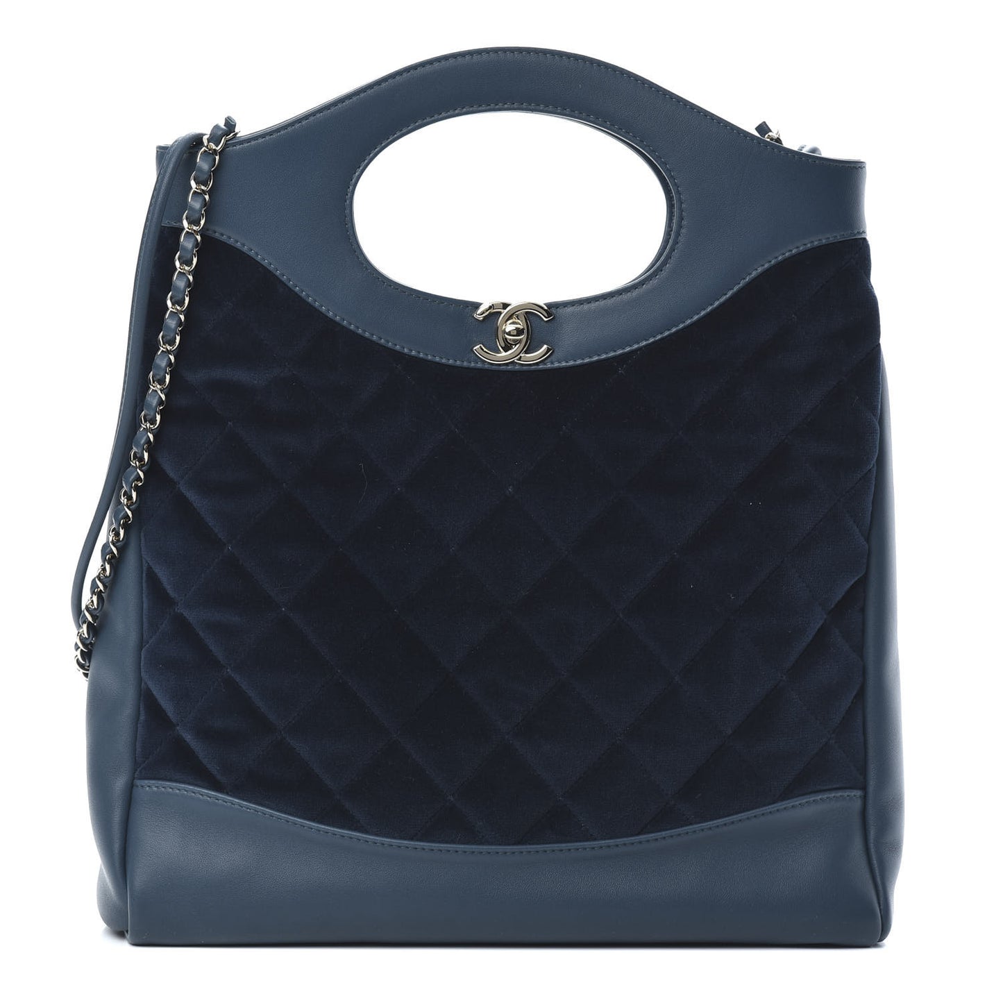 Velvet Lambskin Quilted Small 31 Shopping Bag Blue