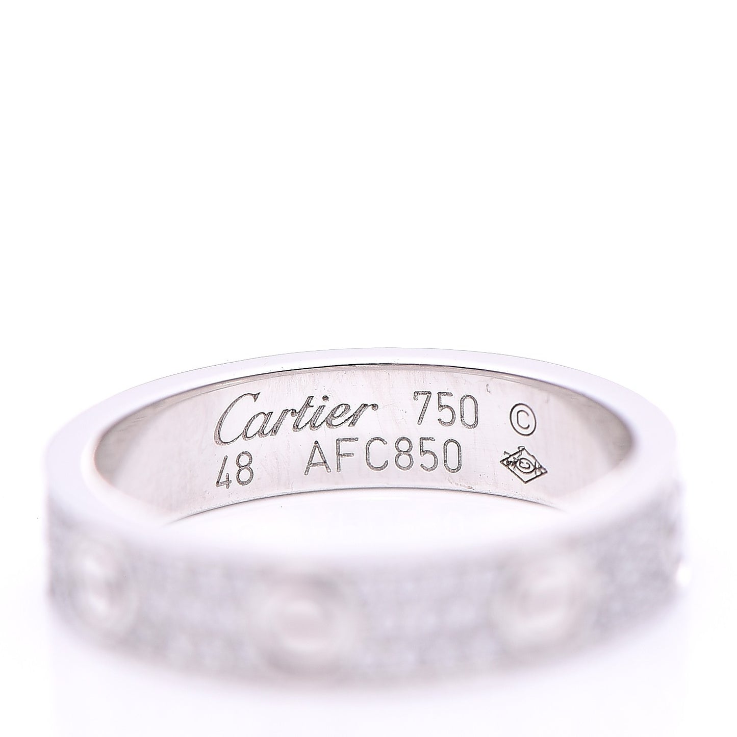18K White Gold Diamond 4mm LOVE Wedding Paved Band Ring 48 4.5