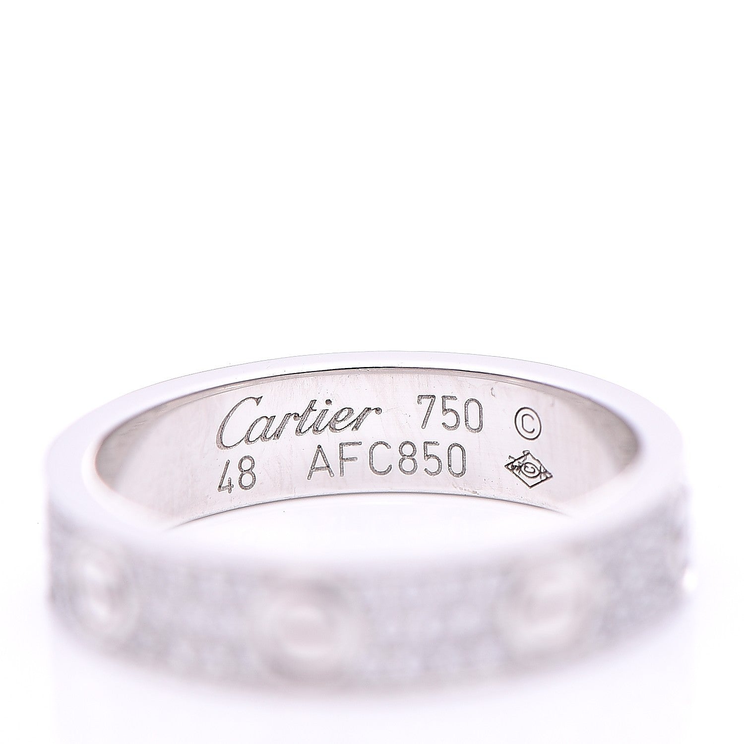 Cartier 18K White Gold Diamond 4mm LOVE Wedding Paved Band Ring 48 4.5 3 of 4