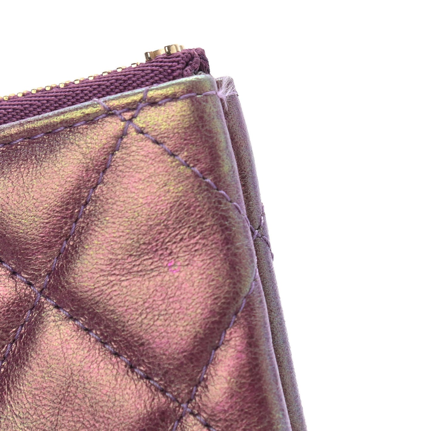 Iridescent Lambskin Quilted Small Cosmetic Case Purple