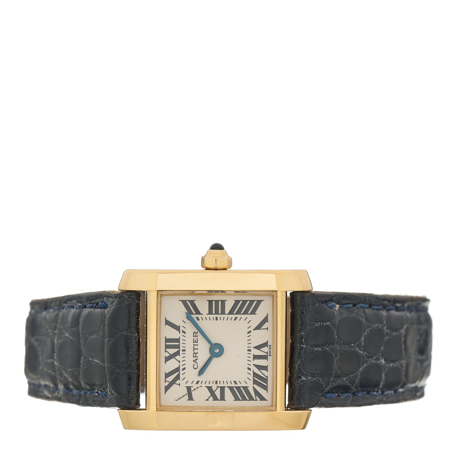 Cartier 18K Yellow Gold Alligator 20mm Tank Francaise Quartz Watch 2 of 4