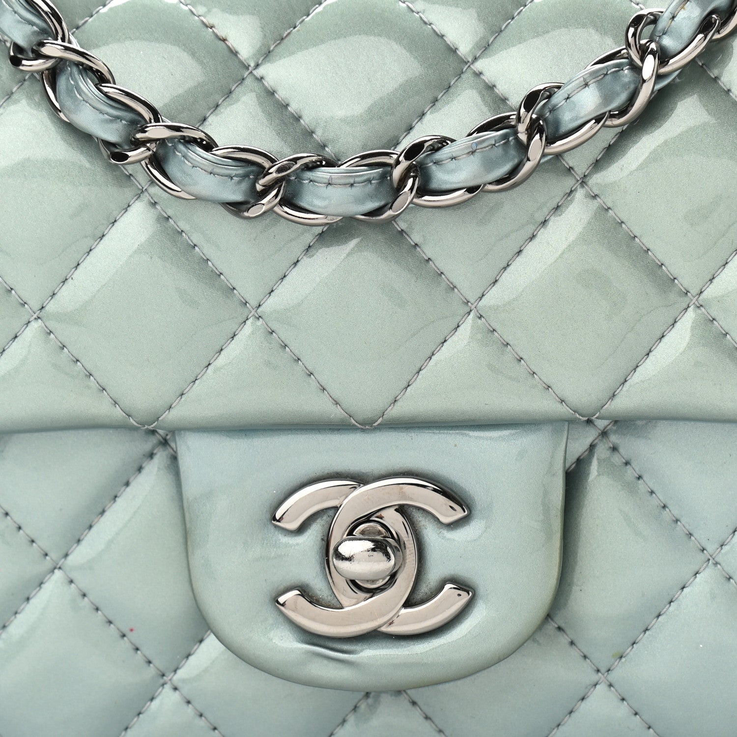 Chanel Patent Calfskin Quilted Mini Rectangular Flap Light Blue 16 of 16