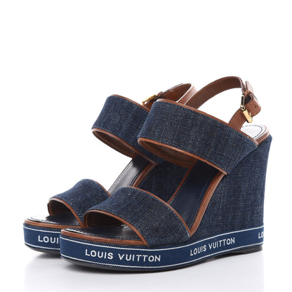 Louis Vuitton Denim Croisiere Wedge Sandals 39 Marine 3 of 11
