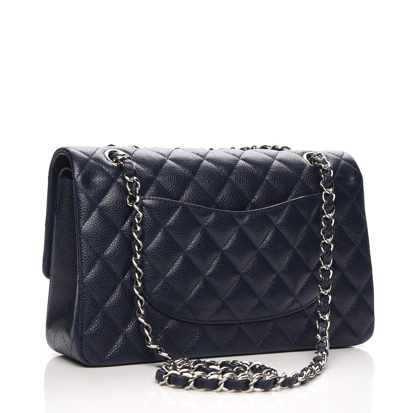 Caviar Quilted Medium Double Flap Navy