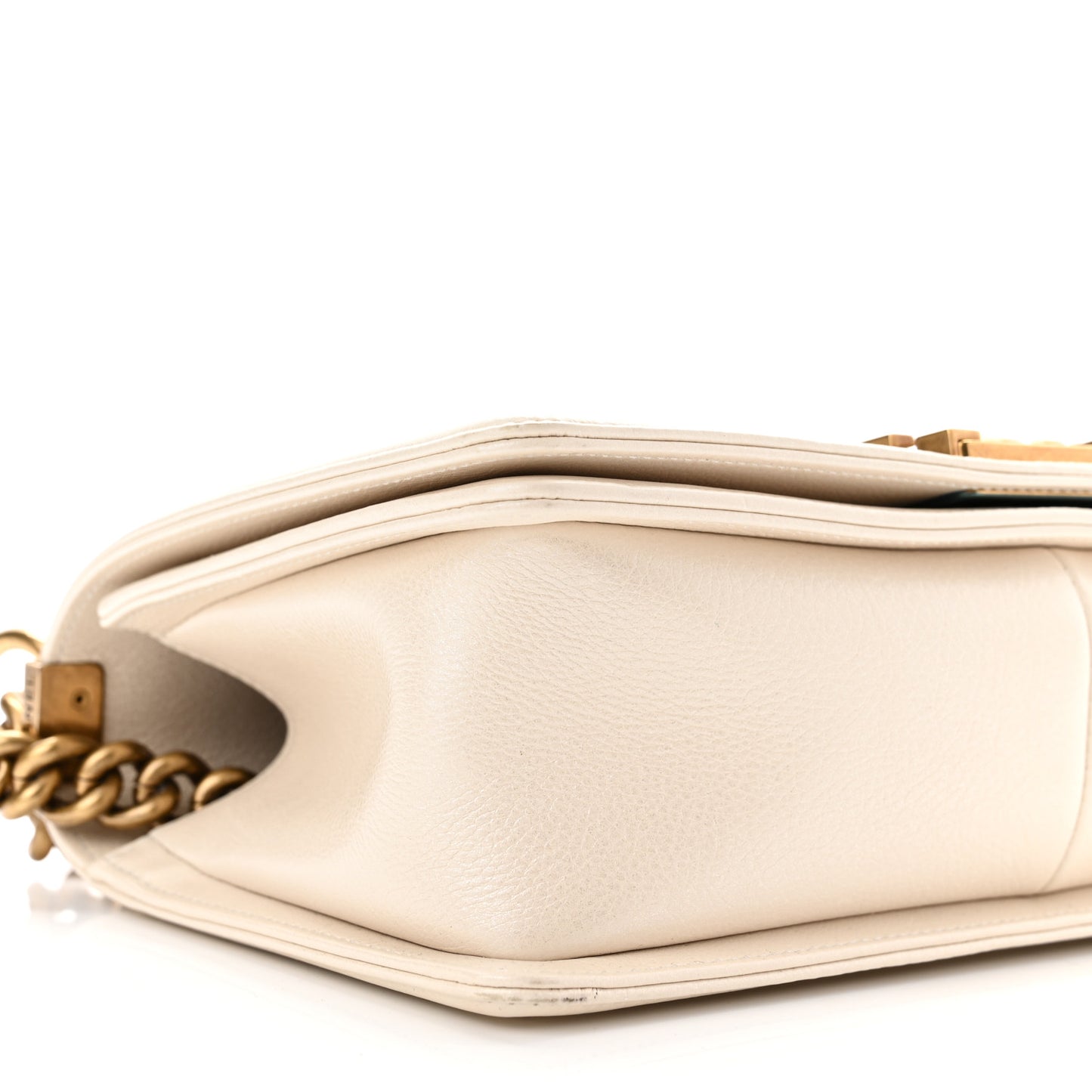 Metallic Calfskin Quilted Medium Boy Flap Ivory