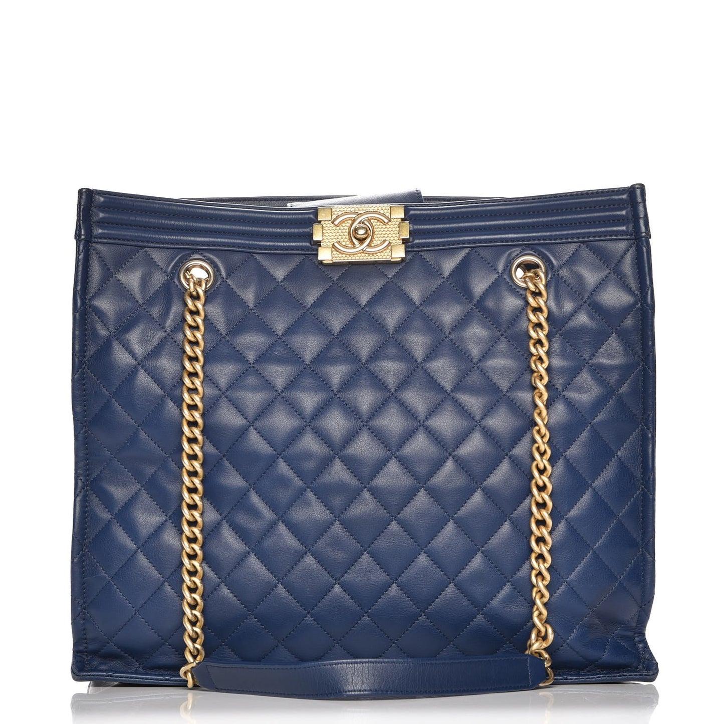 Calfskin Quilted Large Boy Tote Navy