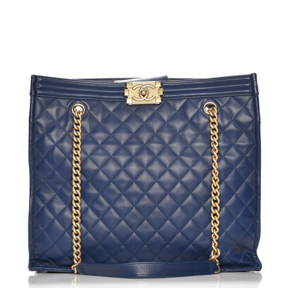 Chanel Calfskin Quilted Large Boy Tote Navy 1 of 8