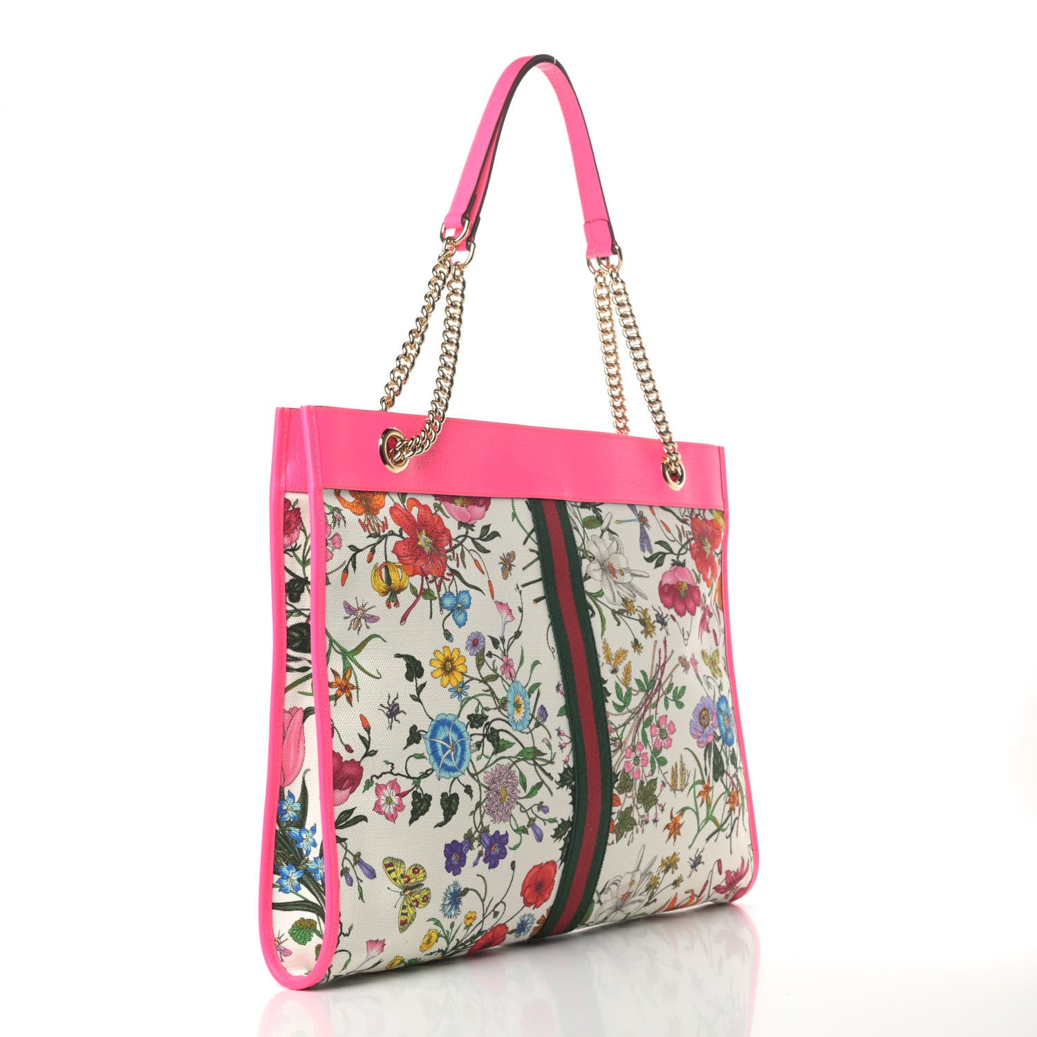 Gucci Canvas Flora Large Rajah Chain Tote White Multicolor Fuxia Fluo 3 of 6