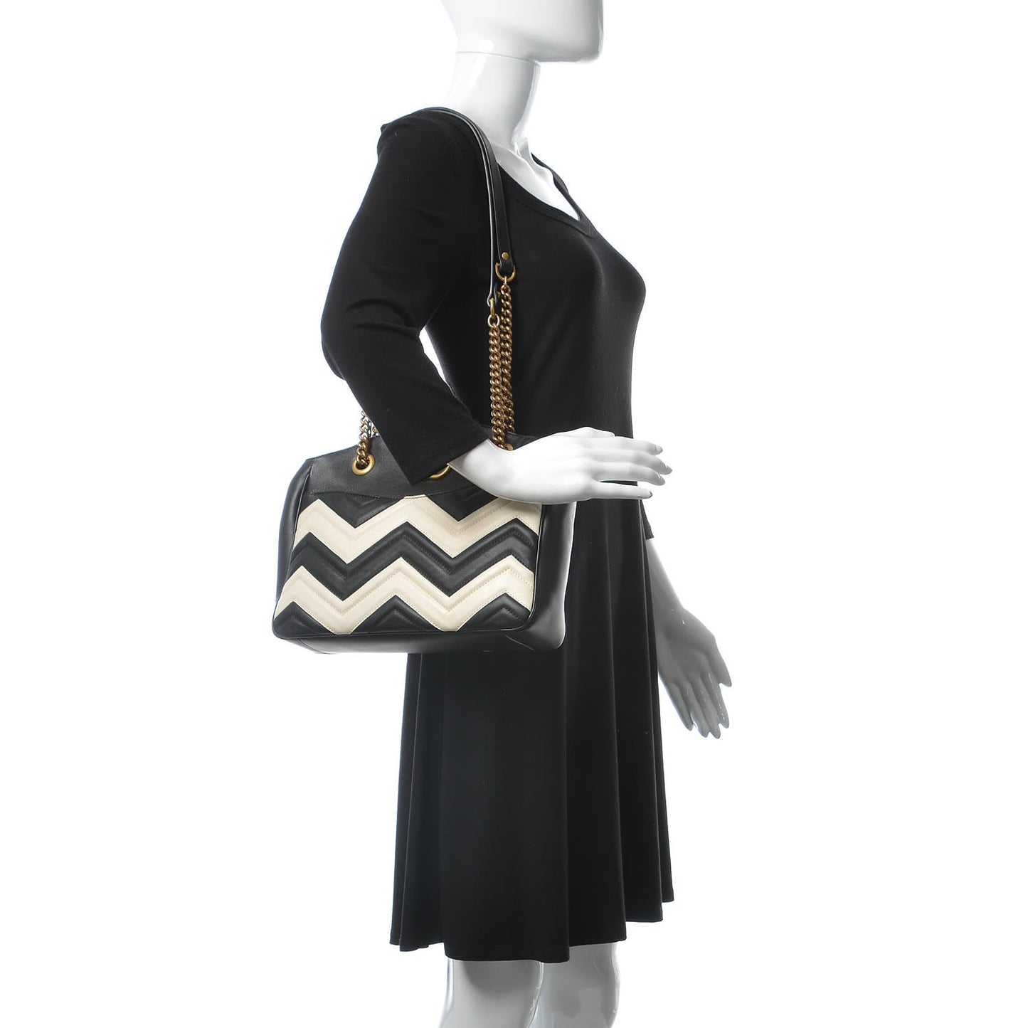 Calfskin Matelasse Medium GG Marmont Open Top Shoulder Bag Black White