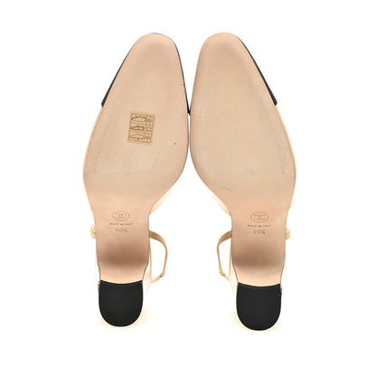 Chanel Goatskin Grosgrain Cap Toe CC Slingback Pumps 40.5 Beige Black 5 of 8