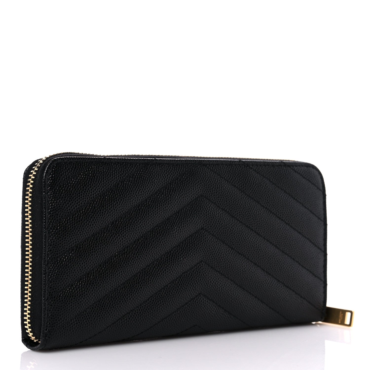 Saint Laurent Grain De Poudre Matelasse Chevron Monogram Zip Around Wallet Black 3 of 7