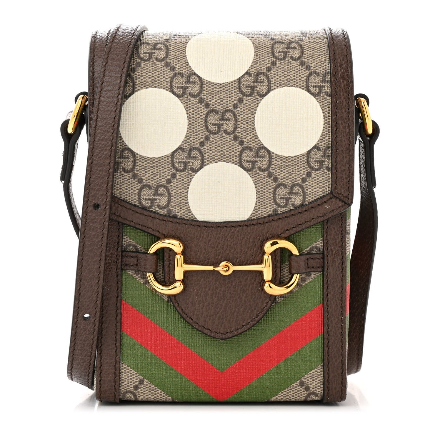 GG Supreme Monogram Textured Dollar Calfskin Geometric Print Mini Horsebit 1955 Crossbody Bag Beige Multicolor New Acero