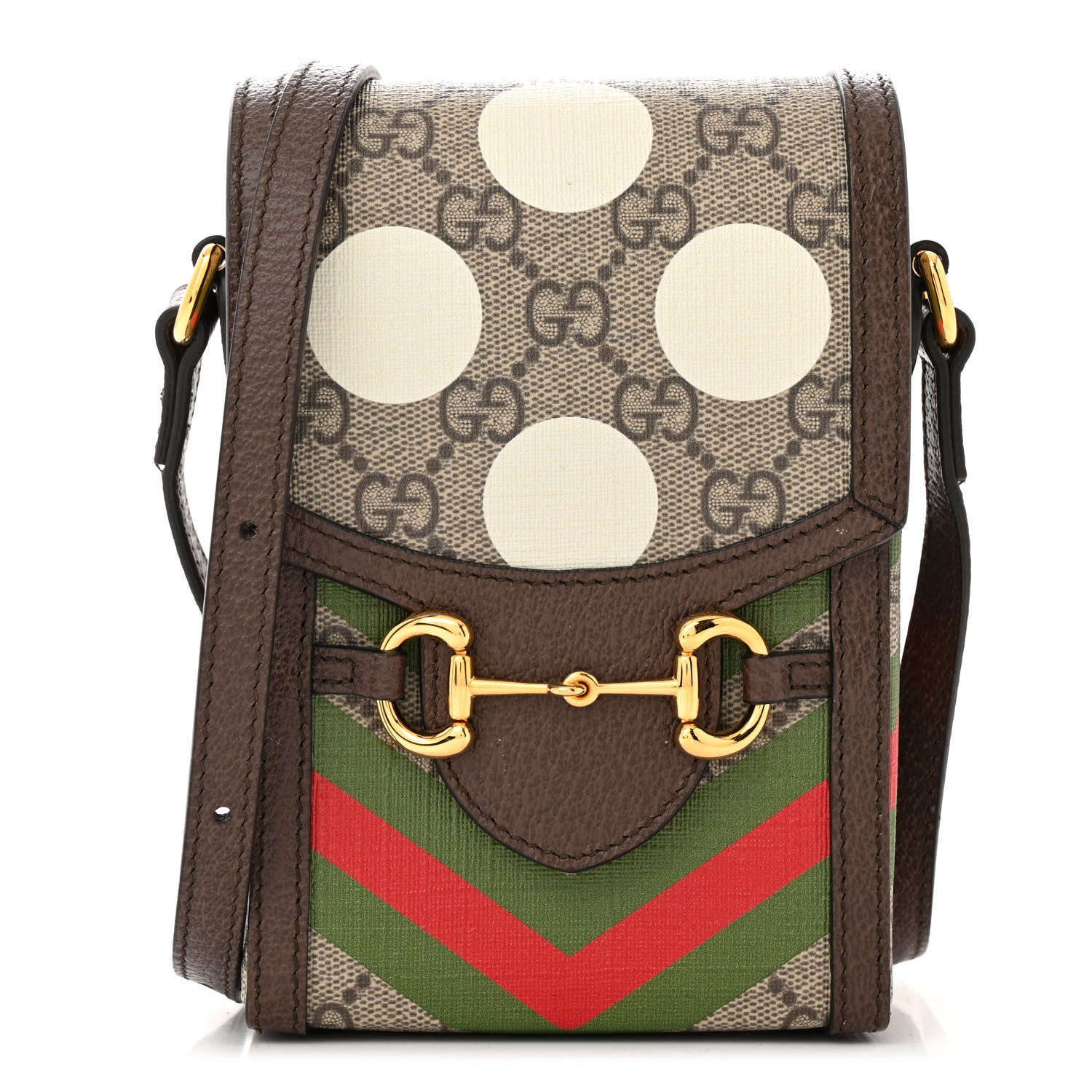 Gucci GG Supreme Monogram Textured Dollar Calfskin Geometric Print Mini Horsebit 1955 Crossbody Bag Beige Multicolor New Acero 1 of 10