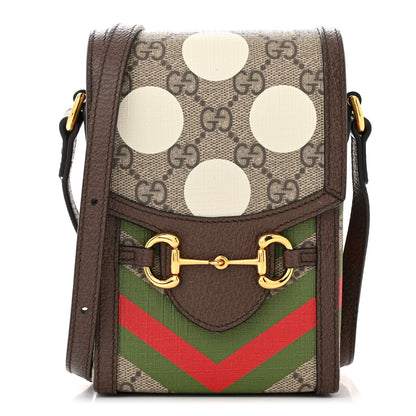 Gucci GG Supreme Monogram Textured Dollar Calfskin Geometric Print Mini Horsebit 1955 Crossbody Bag Beige Multicolor New Acero 1 of 10