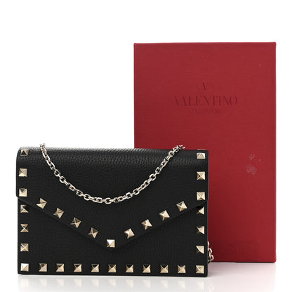 Valentino Garavani Pebbled Calfskin Rockstud Envelope Wallet on Chain Black 3 of 11