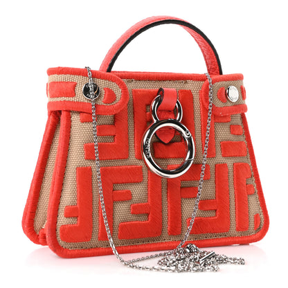 Fendi Canvas Vitello Volanato FF Embroidered Pico Peekaboo Charm Sand Tulipano 2 of 9