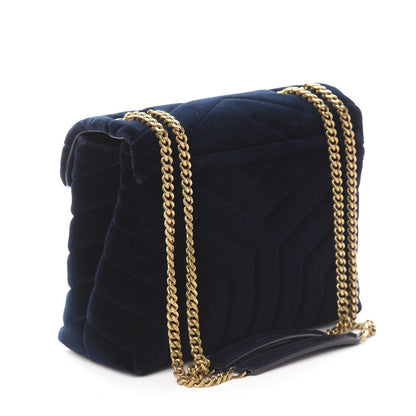 Saint Laurent Velvet Y Quilted Monogram Small Loulou Chain Satchel Medium Blue 2 of 7