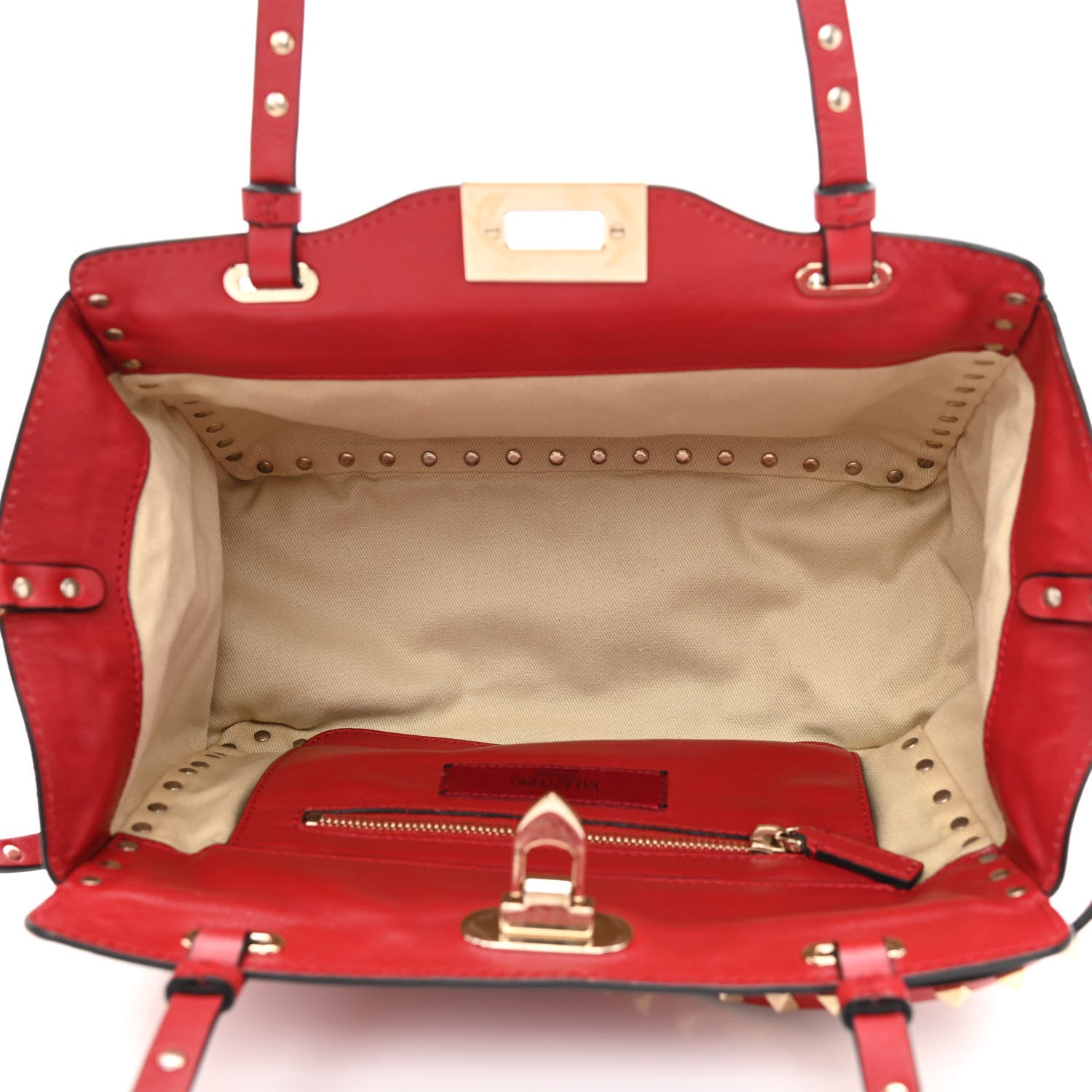 Valentino Garavani Vitello Small Rockstud Tote Rosso Valentino 5 of 9