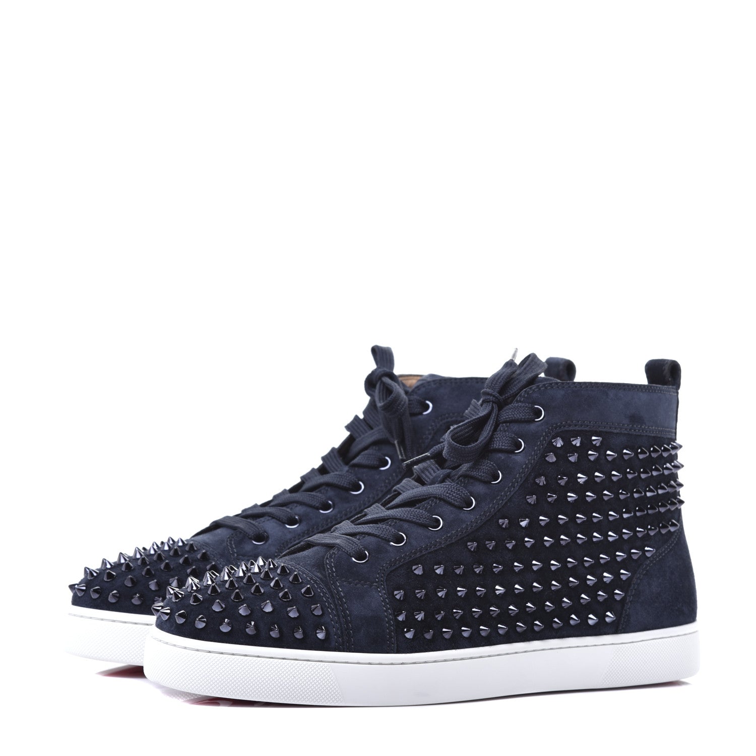 Christian Louboutin Veau Velours Mens Louis Spikes Flat Sneakers 45 Marine 3 of 9