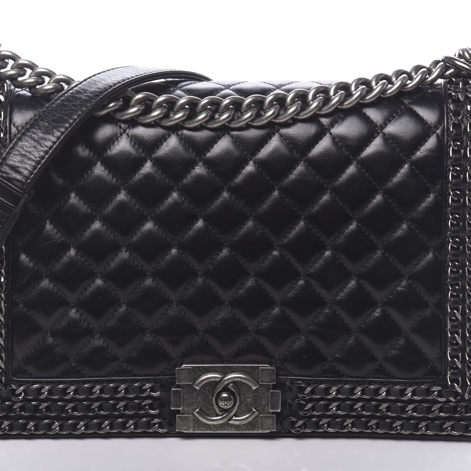 Chanel Glazed Calfskin Quilted New Medium Boy Chained Flap Black 10 of 10