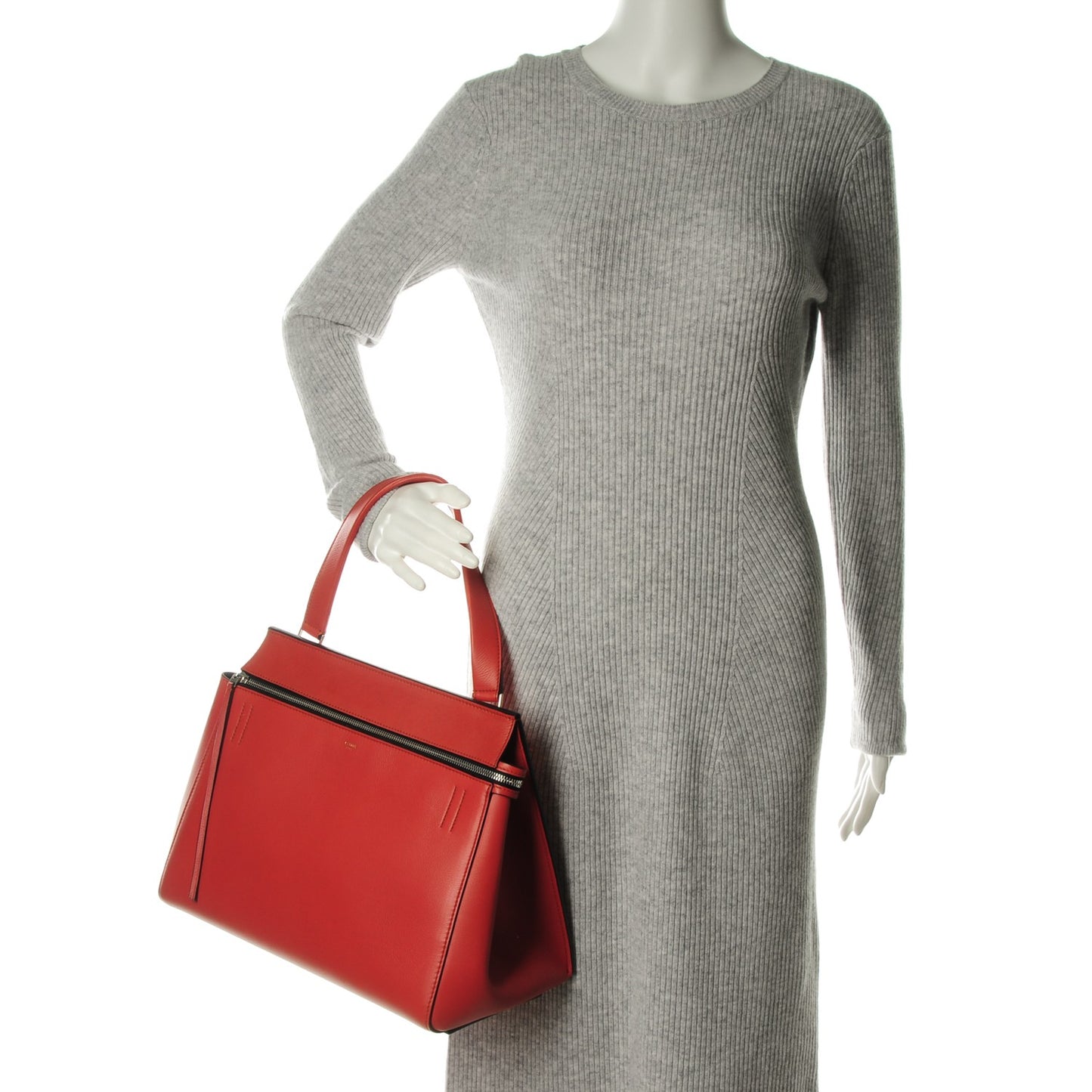 Drummed Calfskin Medium Edge Shoulder Bag Vermillion
