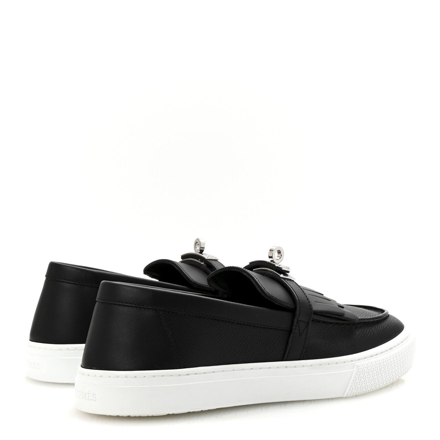 Hermes Epsom Calfskin Game Slip On Fringe Sneakers 38 Black 5 of 9