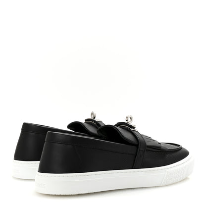 Hermes Epsom Calfskin Game Slip On Fringe Sneakers 38 Black 5 of 9