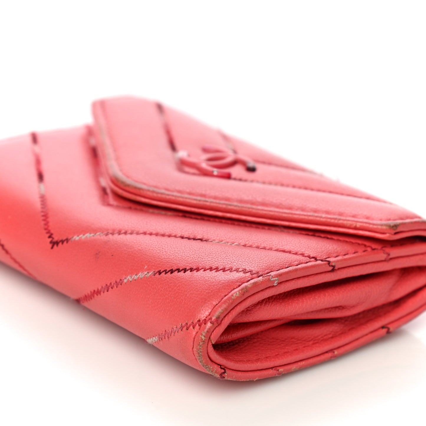 Lambskin Chevron Quilted Card Holder Pink