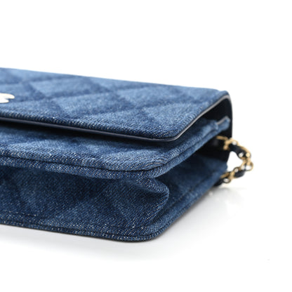 Chanel Denim Printed Wallet On Chain WOC Dark Blue 11 of 12