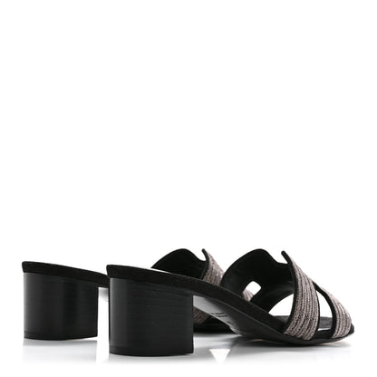 Hermes Chevre Velours Dabka Embroidered Oasis Sandals 37 Black 5 of 10
