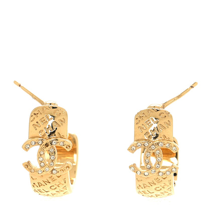 Chanel Metal Crystal CC Logo Hoop Earrings Gold 1 of 6