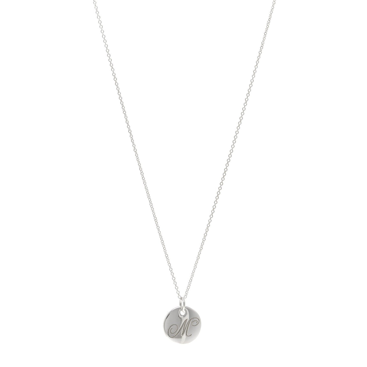 Sterling Silver Letter M Disc Pendant Necklace