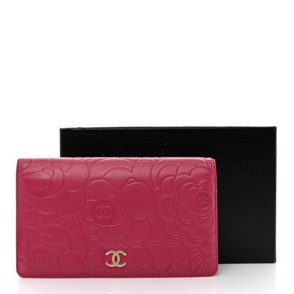 Chanel Lambskin Camellia Embossed Yen Wallet Fuchsia 9 of 9