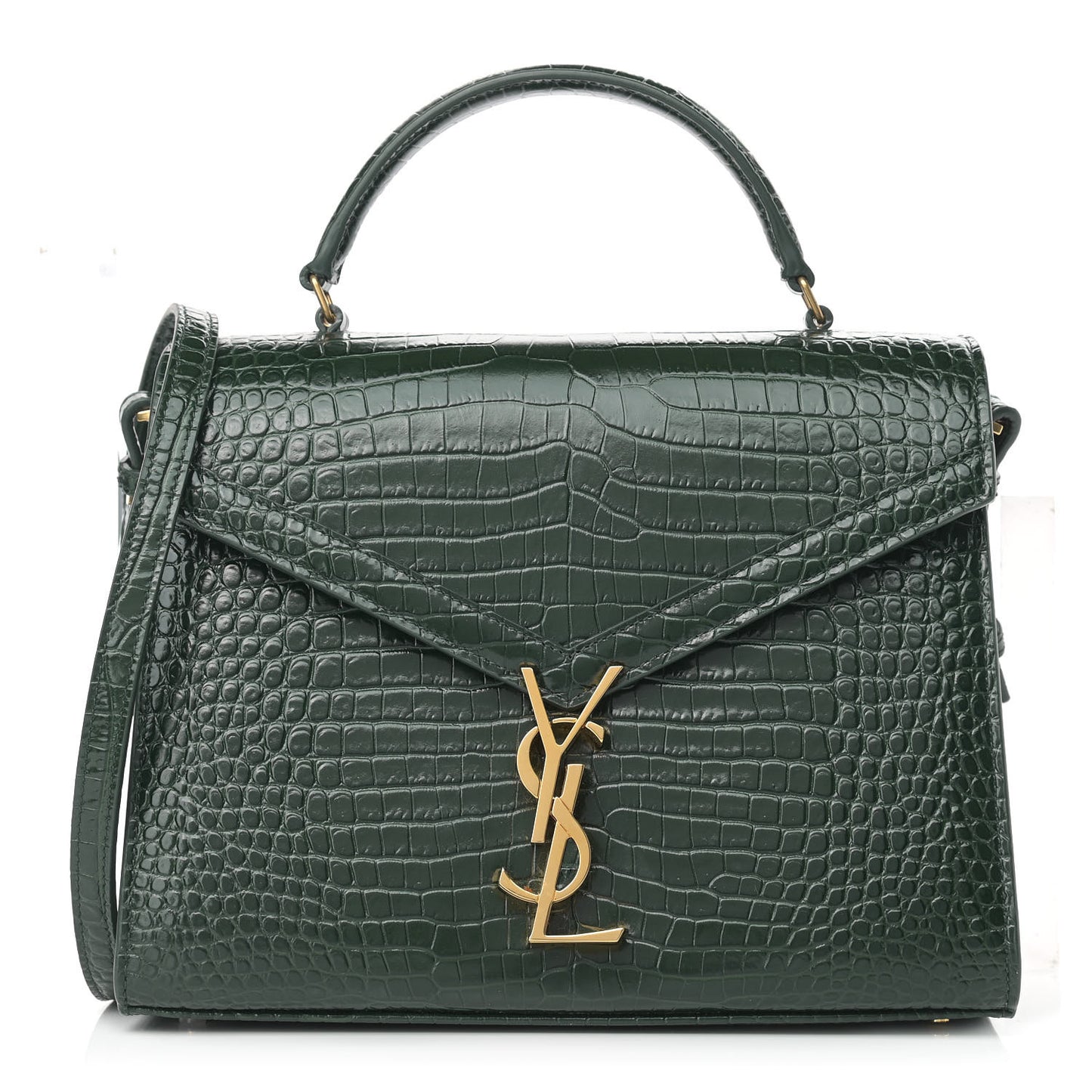 Calfskin Crocodile Embossed Medium Classic Monogram Cassandra Top Handle Green