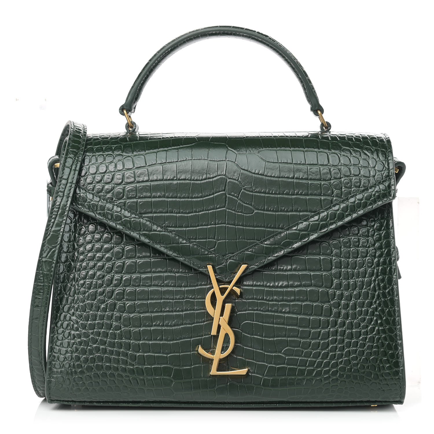 Saint Laurent Calfskin Crocodile Embossed Medium Classic Monogram Cassandra Top Handle Green 1 of 10