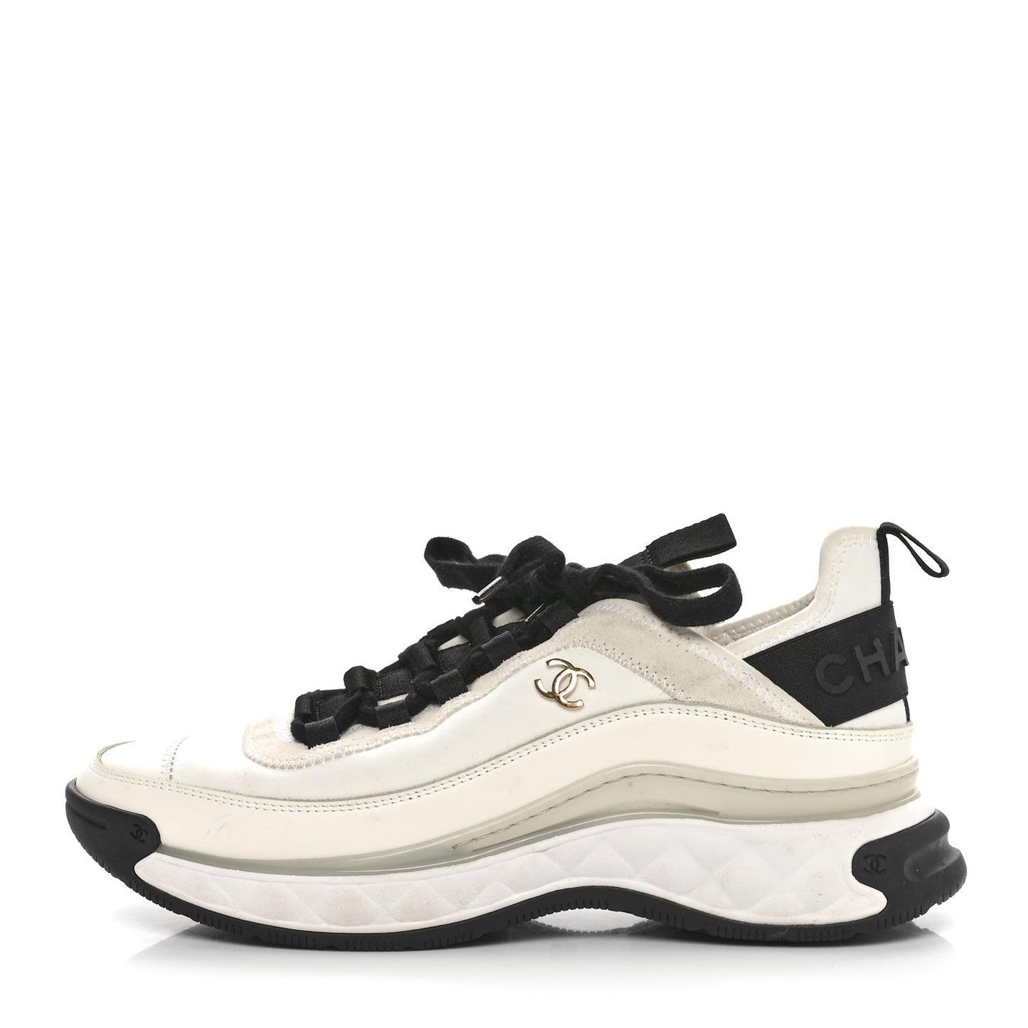 Velvet Calfskin Mixed Fibers CC Sneakers 39 Ivory Black