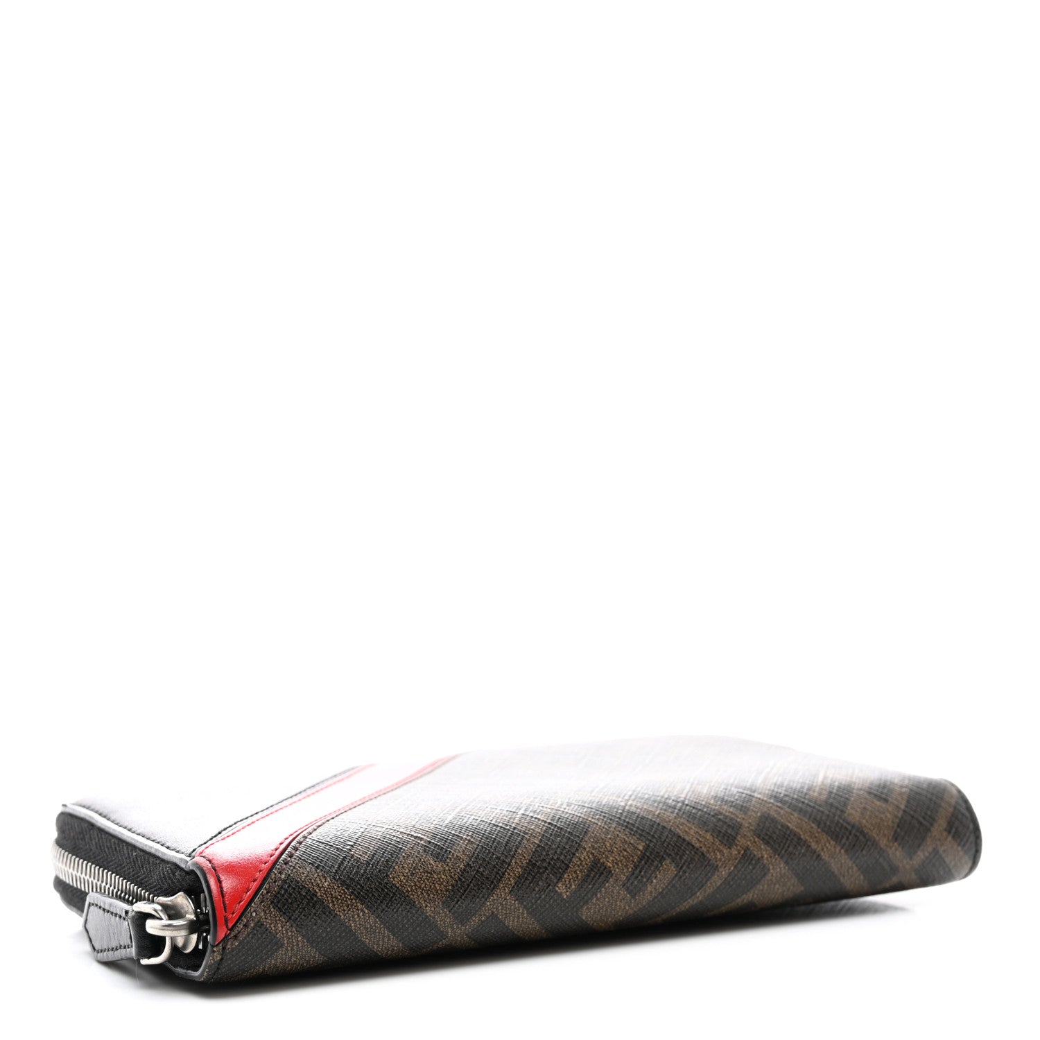 Fendi Glazed Fabric Vitello Liberty FF 1974 Diagonal Zip Around Wallet Tobacco Rosso Black 4 of 7