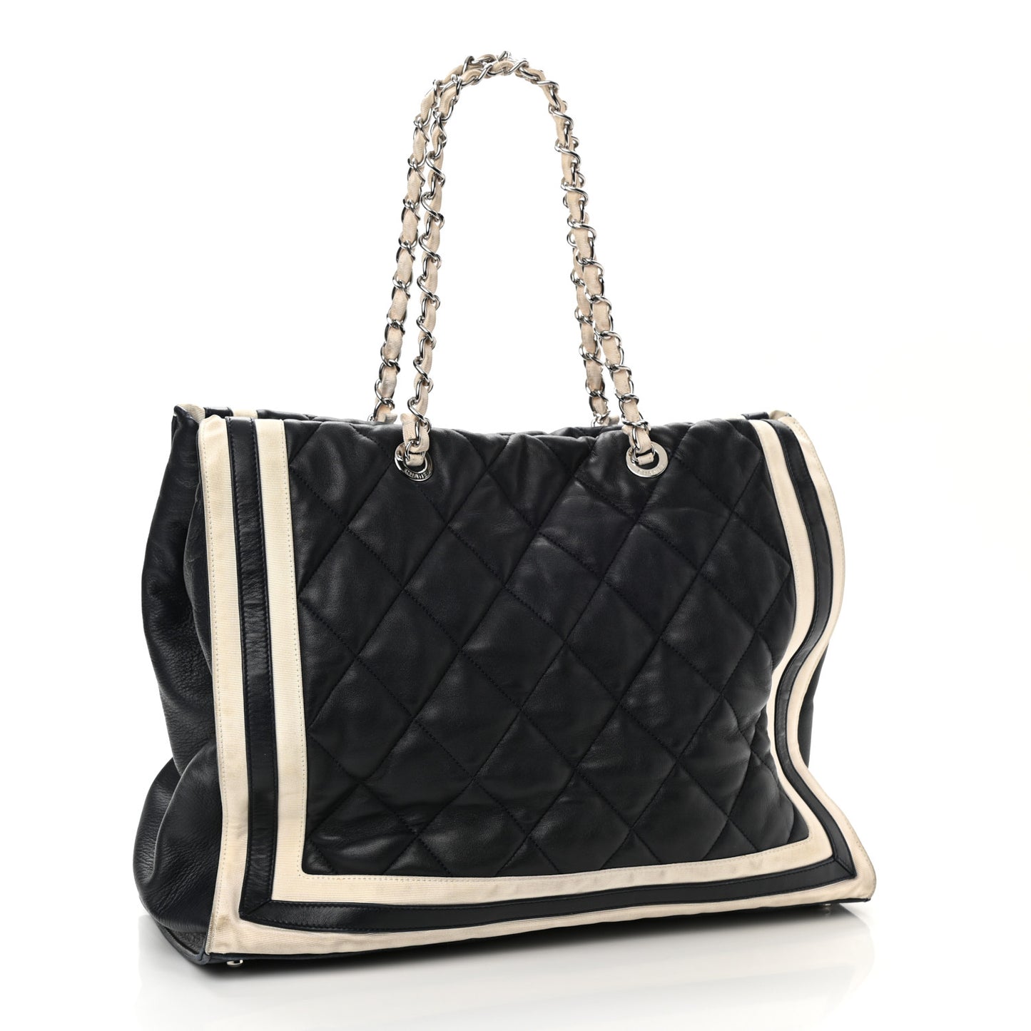 Lambskin Quilted Lido Shopping Tote Dark Navy Blue