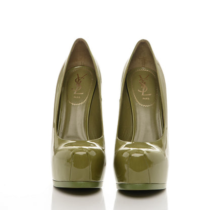 Saint Laurent Vitello Vernice Tribtoo 105 Pumps 40.5 Soft Olive 2 of 8