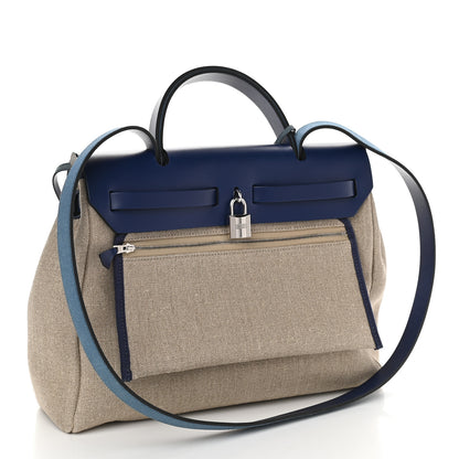 Hermes Military Toile Vache Hunter Herbag Zip Retourne 31 PM Bleu De France Ecru 4 of 8