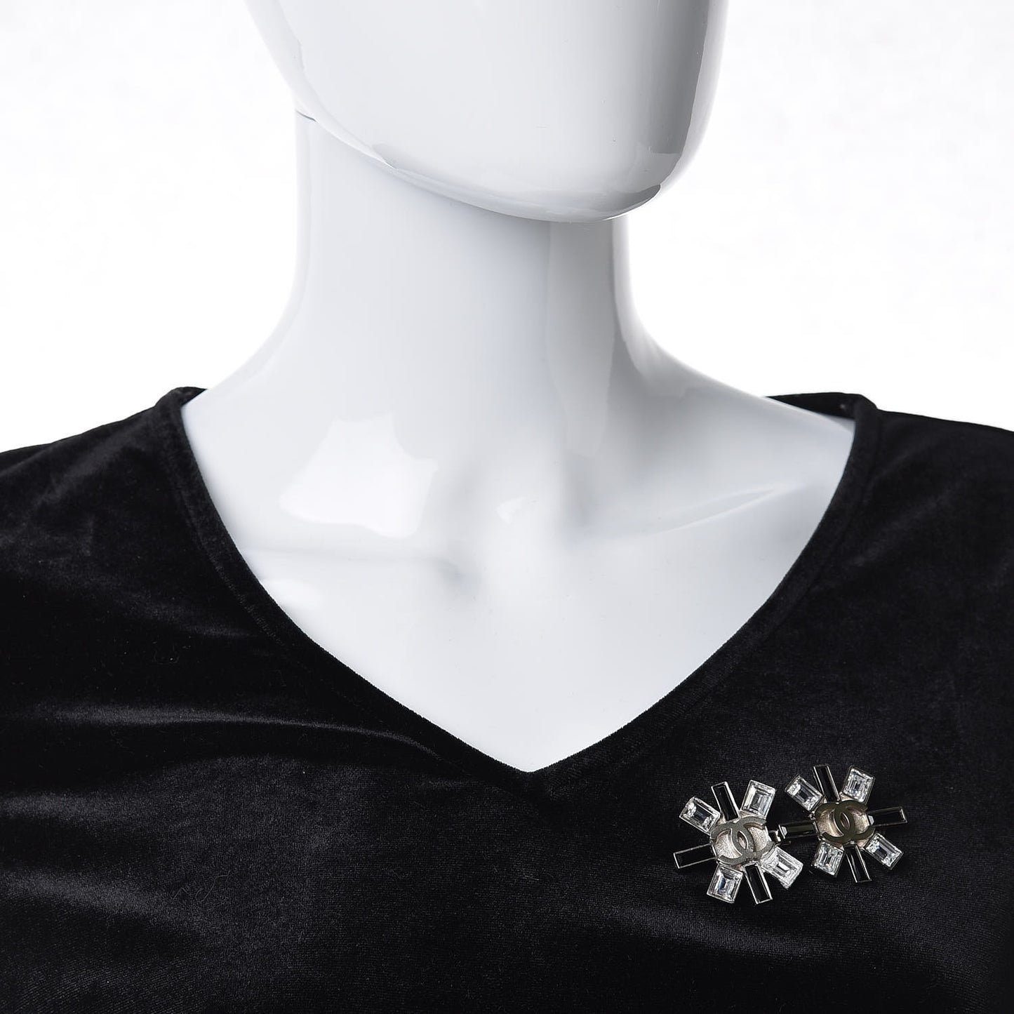 Baguette Crystal CC Double Brooch Black