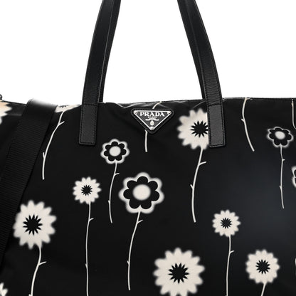 Prada Tessuto Stampato Nylon Saffiano Floral Print Tote Black White 9 of 12