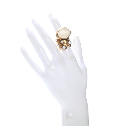 Saint Laurent Enamel Arty Ring 6 Gold White 2 of 5