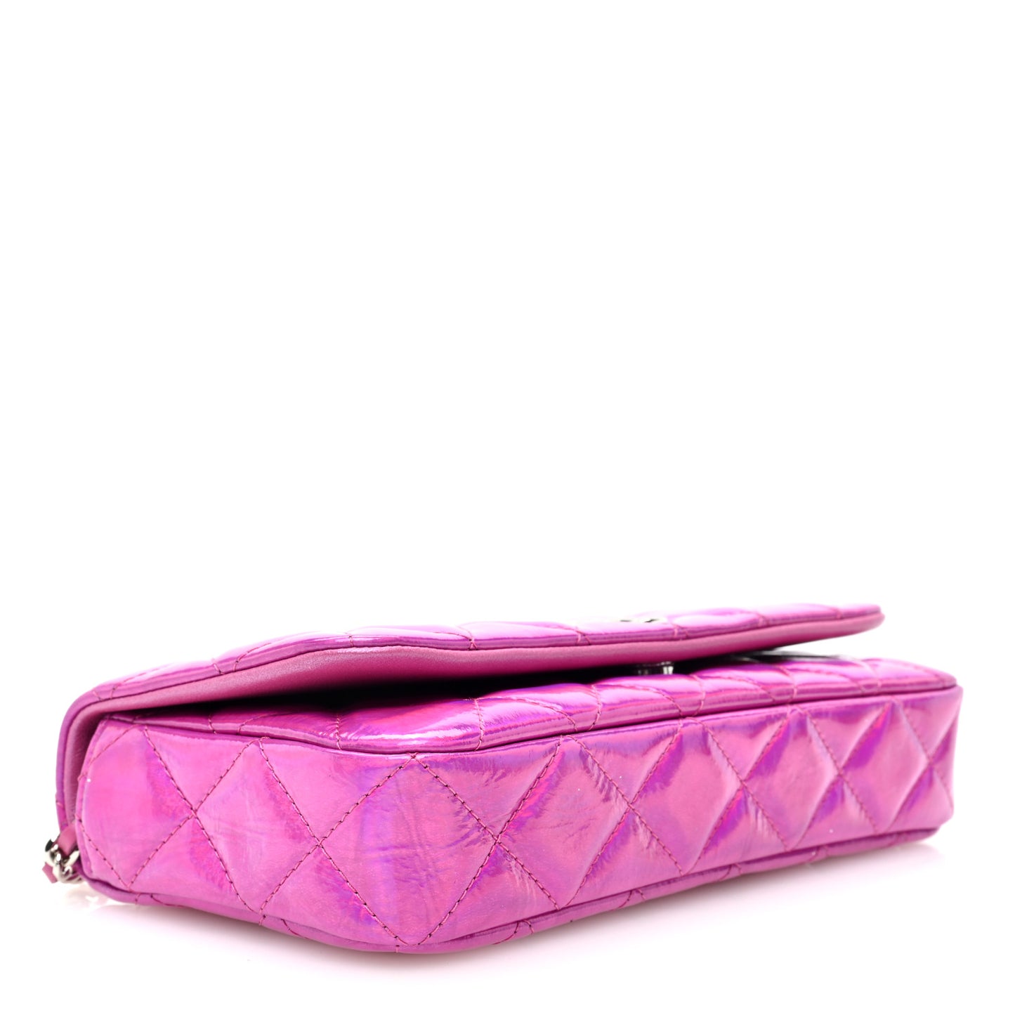 Iridescent Mirror Goatskin Quilted Clutch With Chain Pink