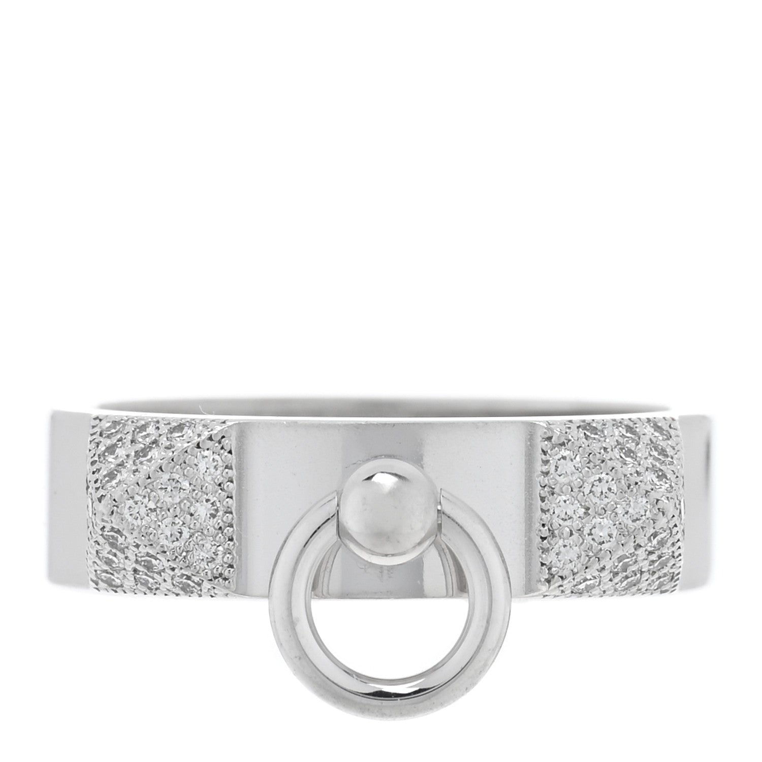 Hermes 18K White Gold Diamond Collier De Chien PM Ring 51 5.75 1 of 5