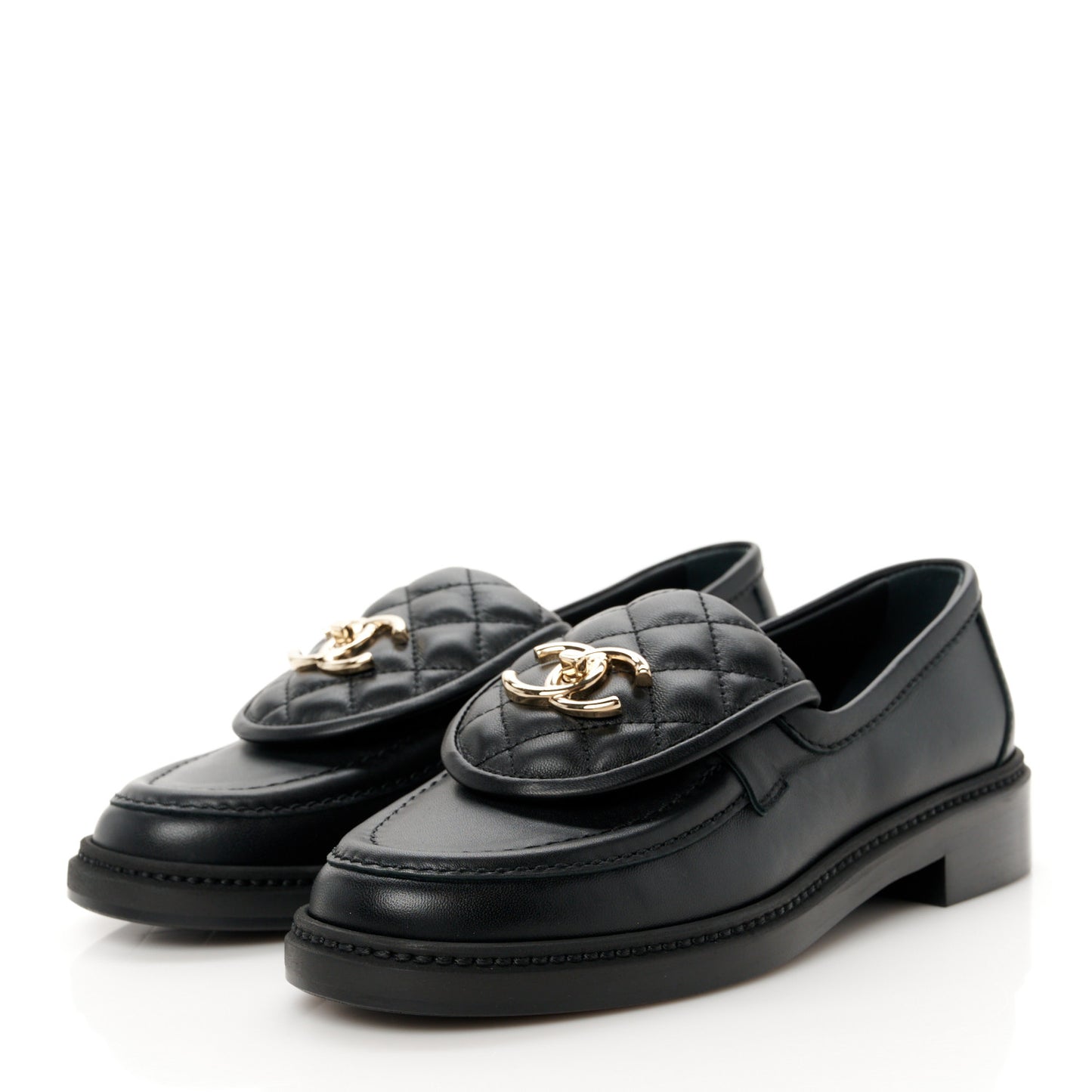 Lambskin Quilted CC Turnlock Loafers 36.5 Black
