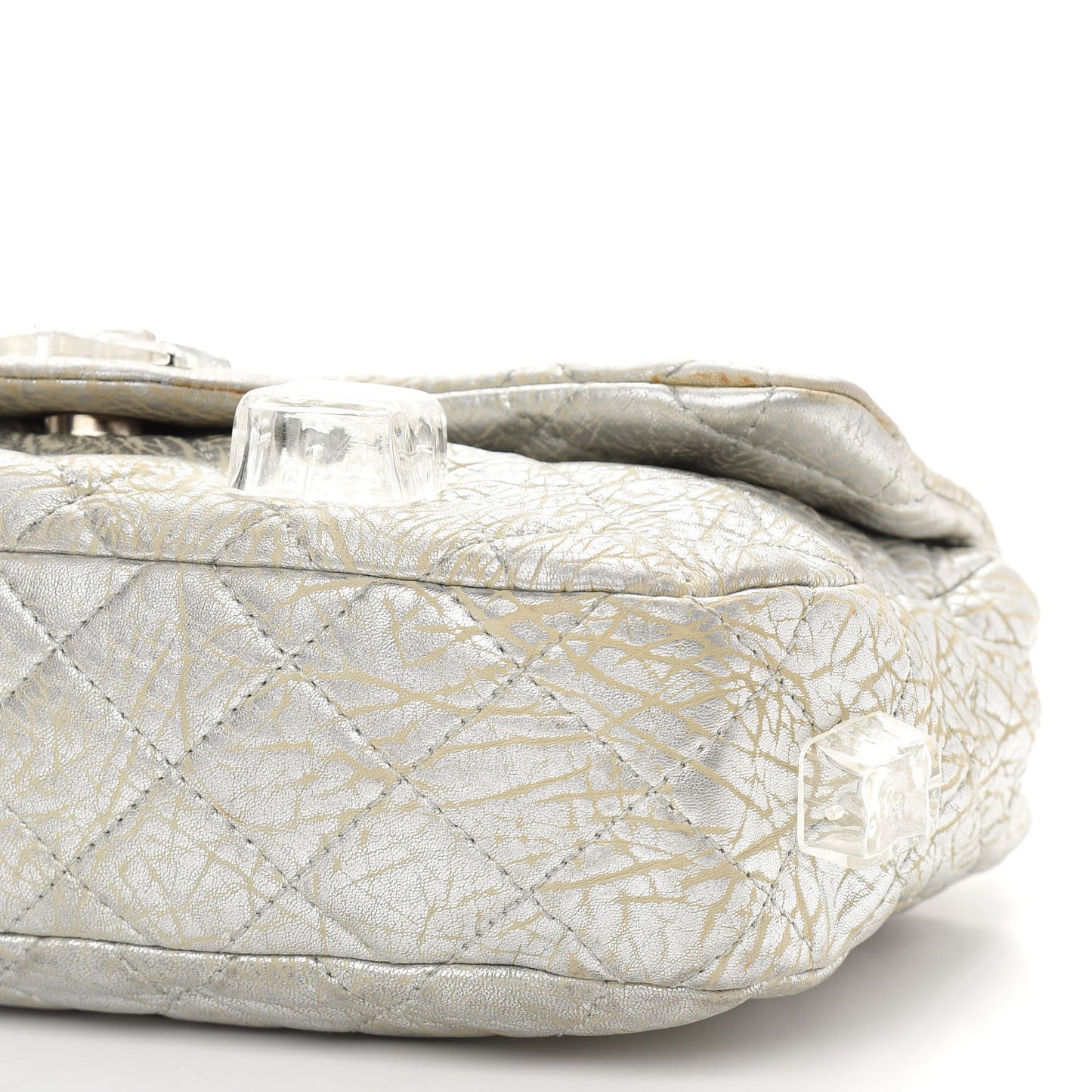 Calfskin Ice Cube On the Rocks Medium Flap Silver